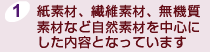 紙素材、繊維素材、無機質素材など自然素材を中心にした内容となっています
