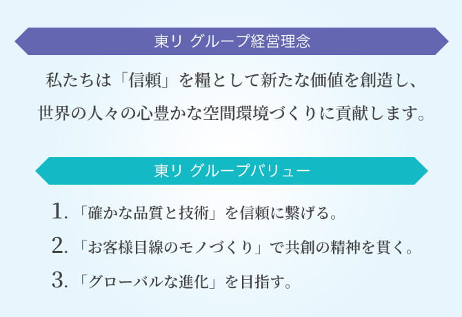 東リグループ理念　東リグループバリュー