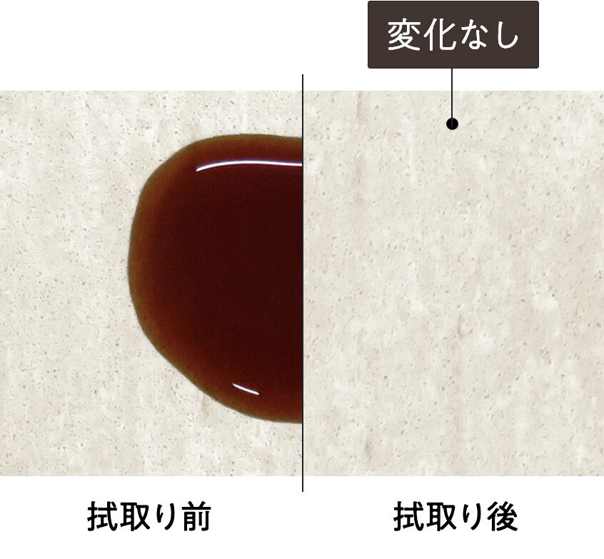 拭取り前と拭取り後の比較。汚れを拭き取った後も表面に変化なし